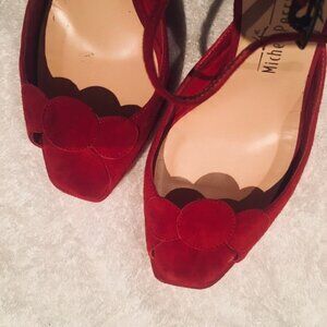 Red Suede Platform Sandals / Size 7.5
